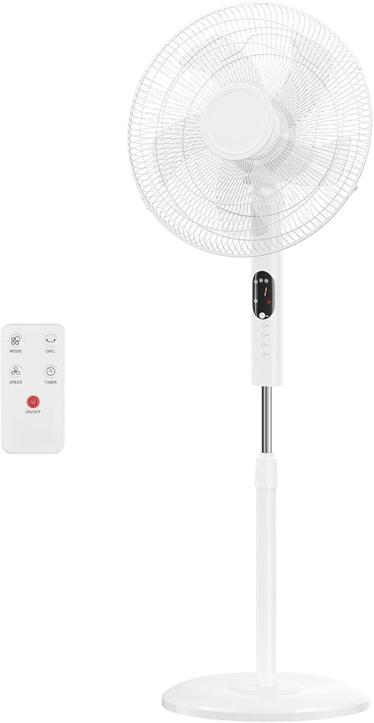 NEWBULIG 17" Pedestal Fan with Remote, 15H Auto Timer, Quiet Standing Fan for Bedroom, Living Room & Office, 3 Speeds, 3 Modes, Adjustable Height & 80° Oscillation