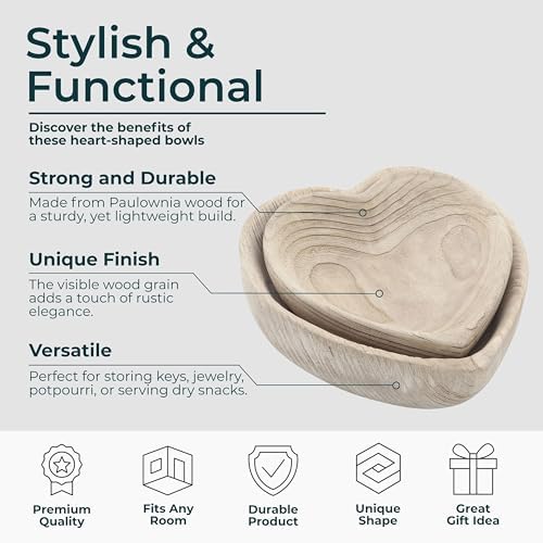 Decorative Heart Shape Bowl for Coffee Table Decor - Stylish Centerpiece Table Decoration or Home Decor Accents - Modern Kitchen Counter Decor, Key, or Candly Bowls - Set of 2, 3", 2", Brown