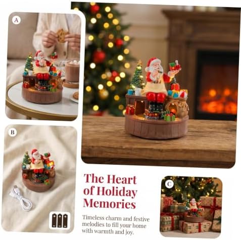 Christmas Santa Figurine Resin Music Box with Rotating Train