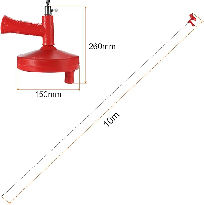HARFINGTON Drain Augers 33 Ft Stainless Steel Flexible Plumbing Auger Hair Drain Cleaner Tool Toilet Auger Clog Remover Tool for Kitchen Bathroom Shower Sink Toilet Bathtub, Red