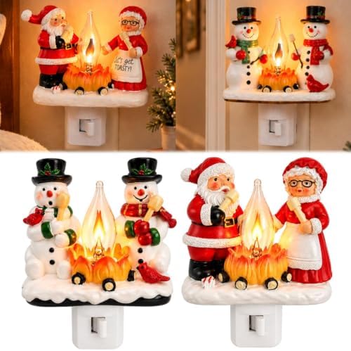 Santa Claus Night Light Resin Christmas Wall Lamp Magical Fireplace Lantern