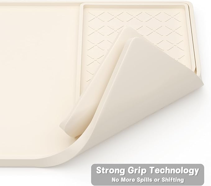 Rnivvi Silicone Coffee Mat, 16" x 24" Waterproof Raised Edge Coffee Bar Mats for Espresso Machine Station Accessories, Heat Resistant Detachable Dish Drying Pad for Kitchen Counter, Dish Rack, Beige
