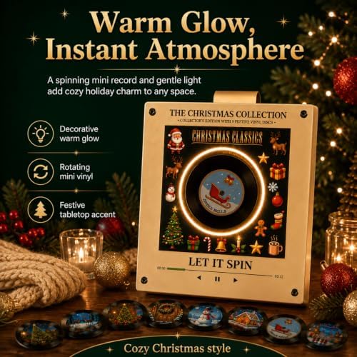 Christmas Mini Vinyl Player with 9 Records, NFC Fridge Magnet (G1PC)