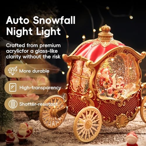 Carriage Christmas Snow Globes Santa Claus, Shatterproof 8 Songs Music Box