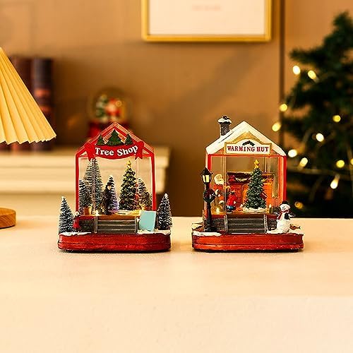 Handcraft Christmas House Collectible with Rotating Train and Musical Wind Players USB Battery for Display Collectable Decor Building