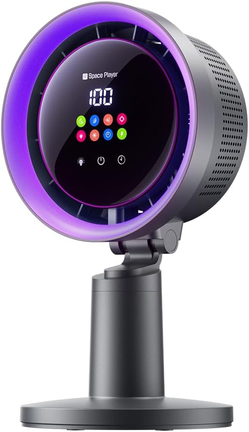 Space Player Desk Fan Air Circulator with Strong Airflow, Portable Table Fan with 45° Tilt & 180° Manual Rotation, LED Display, 4 Speeds, 8H Timer, Quiet Turbo Cooling Fan for Bedroom Home Office