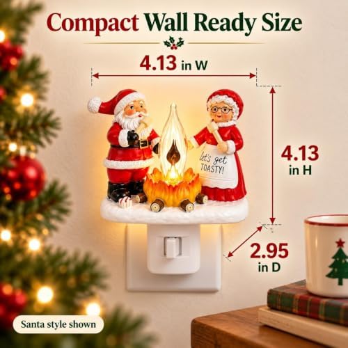 Festive Santa Claus Night Light & Mrs. Claus Plug-In Resin A Cheerful Glow