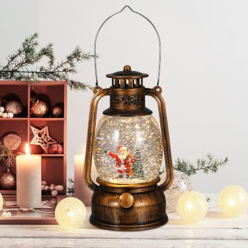 Musical Snow Globe Lantern with Lights, Rotating Music Box