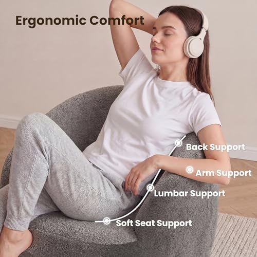 COSIEST Gray Swivel Chair, Boucle Swivel Accent Chair for Living Room, Oversized Swivel Chair with 360° Base, Cozy Round Swivel Barrel Chair