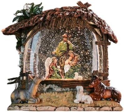 Nativity Snow Globe Music Box Holy Family, Shatterproof Swirling Glitter