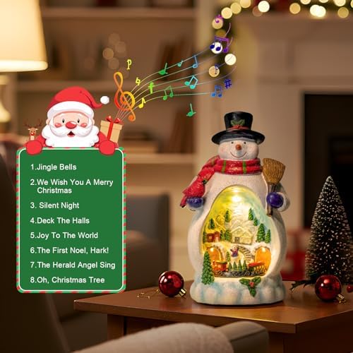 ZQQLITE Animated Collection Figurines Musical Christmas Snowman &Cardinal Village Houses with Rotating Train, Lighted Christmas Collection Figurines for Home Tabletop Decorations Ornaments Gifts
