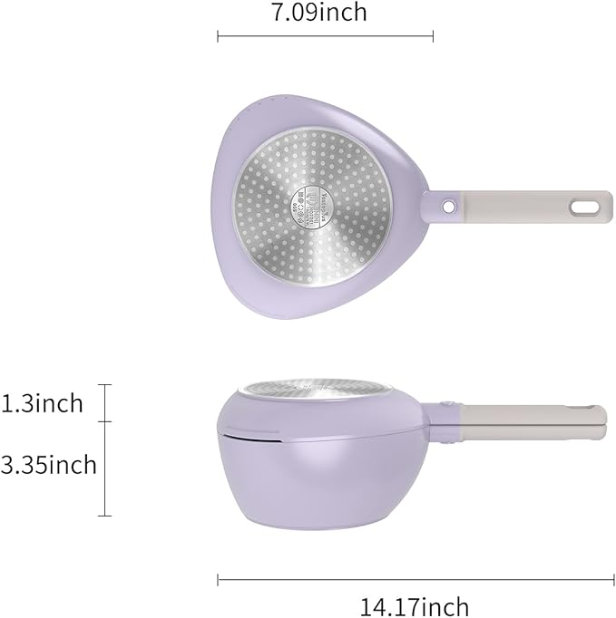3-in-1 Ceramic Saucepan with Skillet Lid & Steamer, 2QT Nonstick Sauce Pan Features Dual Strainers, Space-Saving Nesting, All Stove & Dishwasher Safe