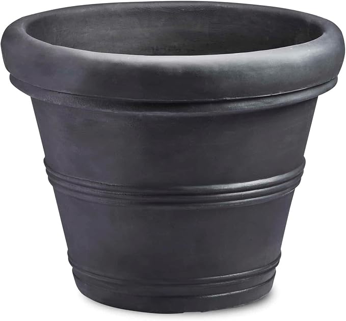 Crescent Garden Brunello Classic Rolled Rim Planter Pot, Indoor/Outdoor Weather-Safe Resin Round Plant Pot, 20''W (Caviar Black)