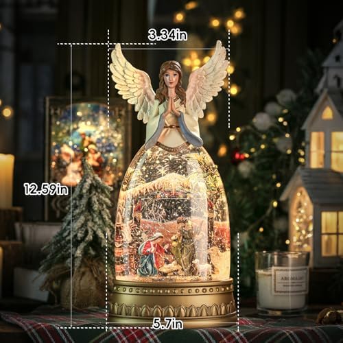Nativity Snow Globe Music Box Holy Family, Shatterproof Swirling Glitter