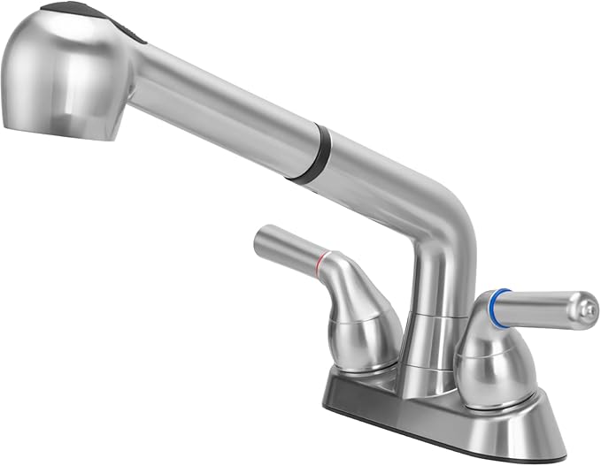 Utility Sink Faucet,Universal Laundry Tub ABS Plastic Faucet with Sprayer,Dual Handle Pull Out Faucet, Chrome Finish Laundry & Utility Room Sink Faucets,4 Inch Center Set