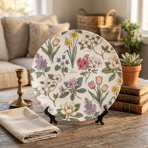 Botanical Floral Decorative Plates 8 Inch Bone China Wall Plates with Stand Home & Office