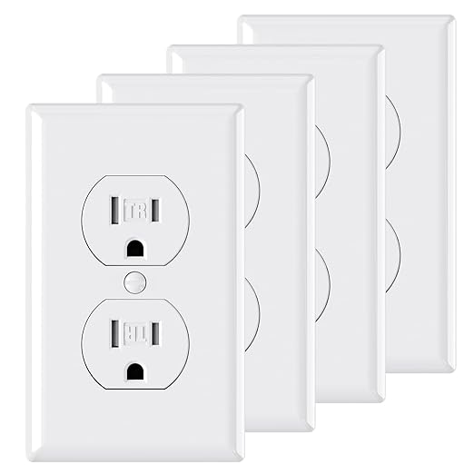 AIDA 4 Pack White Standard Duplex Electrical Wall Receptacle Outlet, 15A 125V, 2 Pole 3 Wire, Tamper Resistant, NEMA 5-15R, Self-Grounding, Wall Plate Included, UL Listed