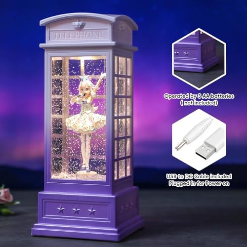 Telephone Booth Christmas Snow Globes, Rotating Shatterproof Music Box