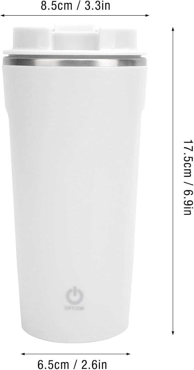 Self Stirring Coffee Mug, Rechargeable Stainless Steel Auto Mixing Cup with Lid, 400ml IP6 Coffee Stirring Cup, Rechargeable Self Mixing Cup for Office Car Home Use, White