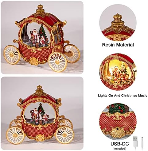 DGSCAK Christmas Snow Globe Lantern - Musical Vintage Carriage Christmas Decor with 8 Songs & 6H Timer, USB/Battery Operated Glittering Water Snow Globes for Holiday Table Centerpiece, Xmas Gifts