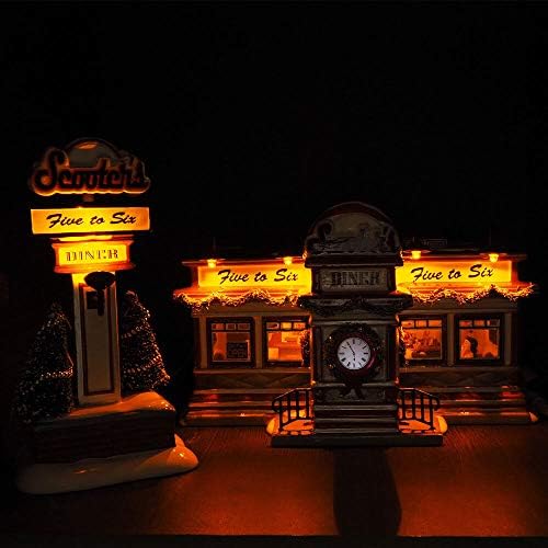 Department 56 Sisal, Plastic, Dolomite Original Snow Village Scooter's Diner Animated Lit Building and Accessory Set, 6.1 Inch, Multicolor