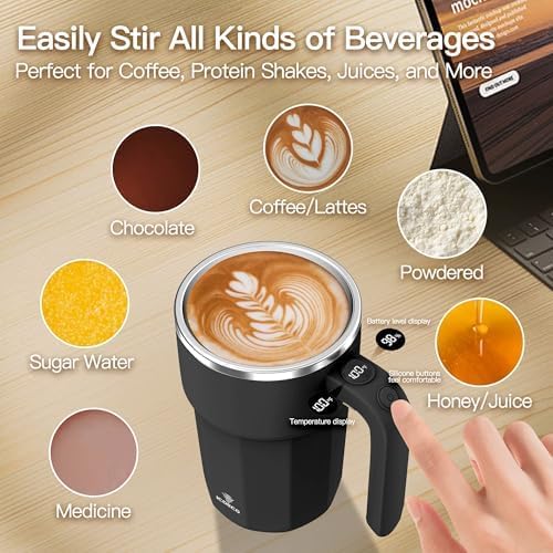 Self Stirring Coffee Mug, 12oz Magnetic Cup | USB Rechargeable, Auto Mixing for Coffee & Milk(Black)