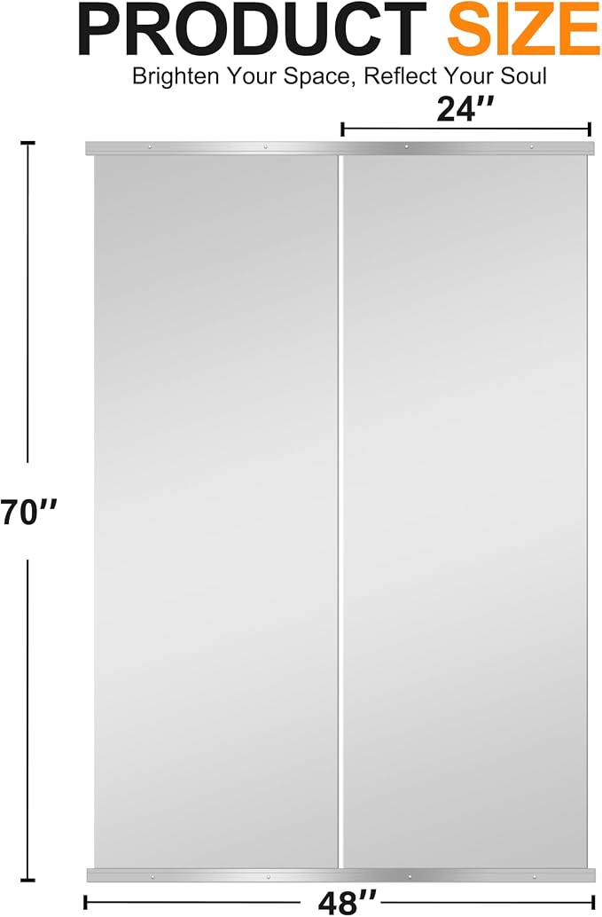 Delma Home Gym Mirror, 70''x24''x2PCS, Silver | Large Full Body, Tempered Glass Frameless, Wall-Mounted, For Gym, Yoga, Garage, Bedroom, Bathroom