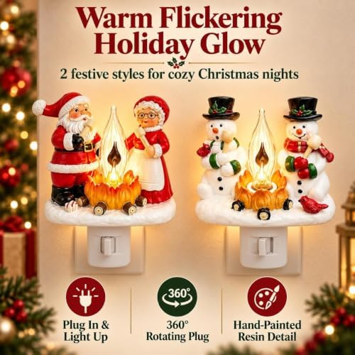 Festive Santa Claus Night Light & Mrs. Claus Plug-In Resin A Cheerful Glow