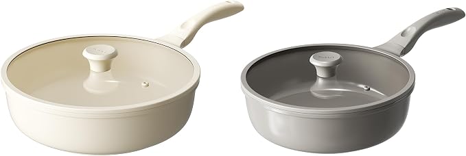 Redchef Ceramic Frying Pan with Glass Lid, Nonstick Deep Saute Pan for All Stovetops, Healthy Cooking Pan, Ergonomic Handle, Fast Even Heating, Splatter Prevention, Oven Safe
