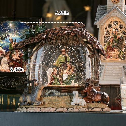 Nativity Snow Globe Music Box Holy Family, Shatterproof Swirling Glitter