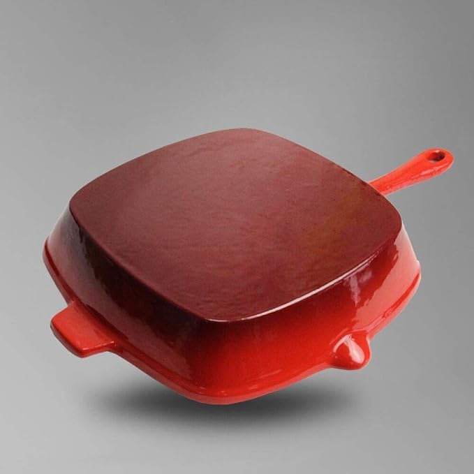 Saupan 21CM Caliber Square Cast Iron Grill Pan Thick Striped Frying Pan Specialty Nonstick for Grilling Bacon, Steak, and Meats Dishwasher & Oven Safe Frying Pa