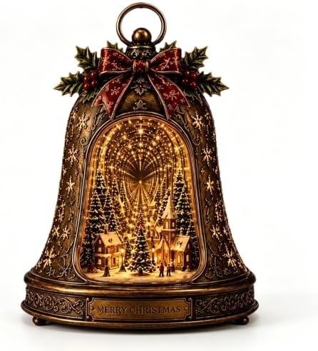 Christmas Village Infinity Bell - Lighted 3D Holiday Decor - Versatile Mantel Tabletop Decoration Rotating Snowy Tree, Easy Hanging Display, Warm Seasonal Style, Gift-Ready Appeal ForHome Entry，1pcs