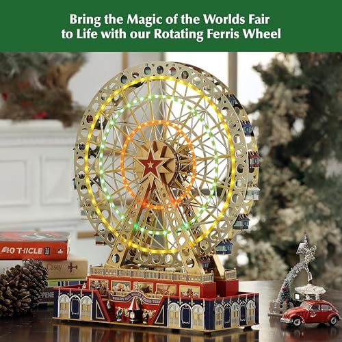 Mr. Christmas World's Fair Grand Ferris Wheel Musical Animated Christmas Decoration, with LED Lights and 50 Songs, 15 Inch, Gold