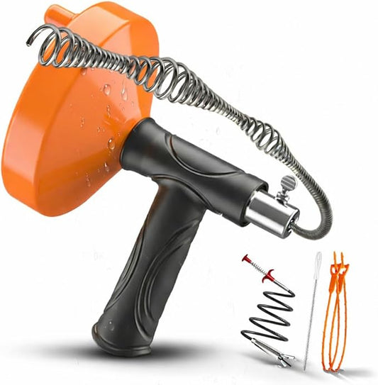 Drain Snake Auger, Plumbing Snake Drain Hair Clog Removal Tool, Sink Unclogger Drain, Heavy Duty Drum Auger, Cleaner Tool for Bathroom Kitchen Tub Shower Drain Clog Remover with Gloves, 33Ft