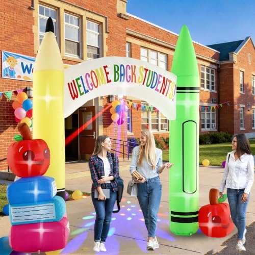 10FT Back to School Inflatable Archway Outdoor Decoration with Color Rotating Lights, Waterproof Blow Up Pencil Yard Lawn Patio First Day of School Party Decoration for Kindergarten Elementary School