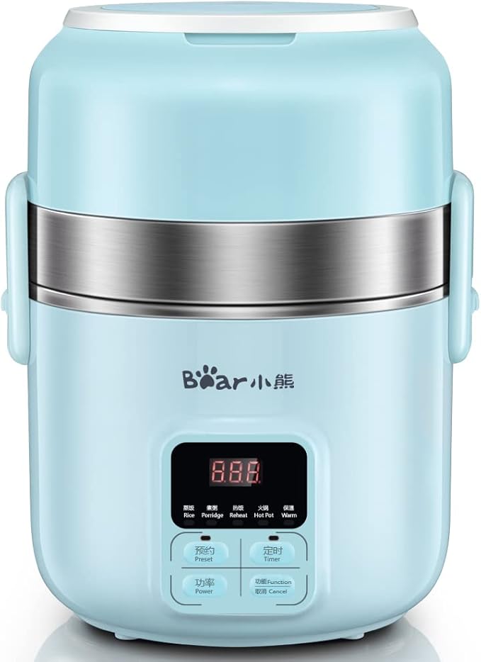 Bear DFH-B20J1 Smart Self Heated Lunch Box, Mini Hot Pot, Leakproof Plug-in Lunch Box with Keep Warm Function, Blue, 2L