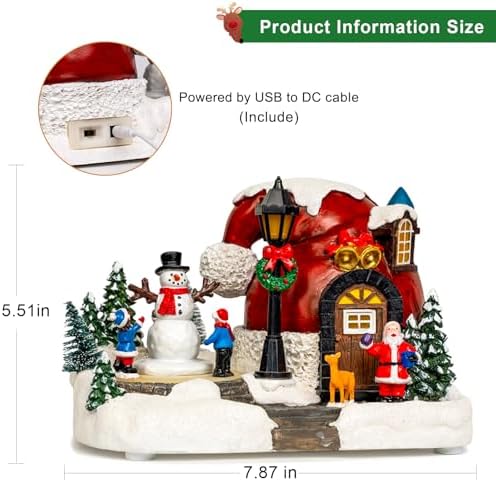 ZQQLITE Animated Collection Figurines Musical Christmas Snowman, Santa Claus Village Houses Lighted Christmas Collection Figurines for Home Tabletop Decorations Ornaments Gifts