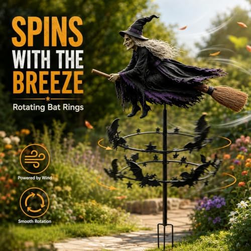 Enchanted Witch Garden Wind Spinner, 36 in Metal Halloween Yard Stake，2PCS
