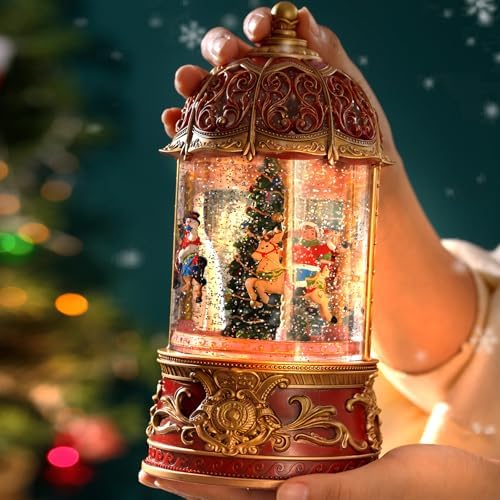 Carousel Christmas Snow Globes Santa Claus, Rotating Shatterproof Music Box