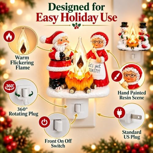 Festive Santa Claus Night Light & Mrs. Claus Plug-In Resin A Cheerful Glow