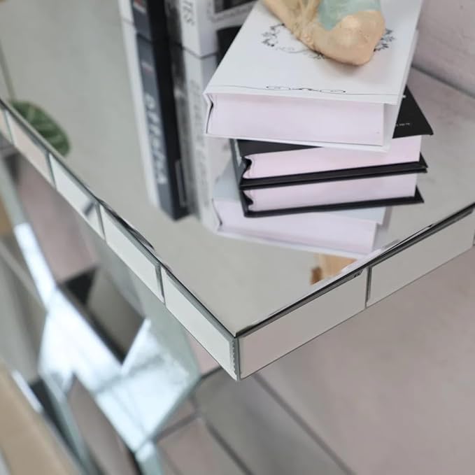 SSLine Mirror Console Table for Living Room 55" Modern Mirrored Entryway Table with Shiny Hexagon Base Luxury Glass Foyer Tables for Entryway Hallway