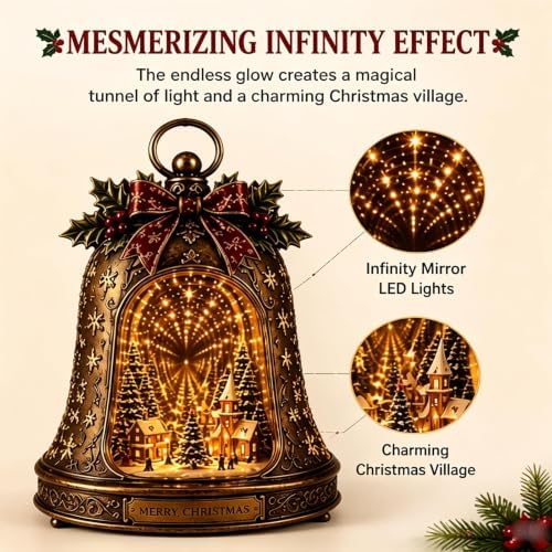 Christmas Village Infinity Bell - Lighted 3D Holiday Decor - Versatile Mantel Tabletop Decoration Rotating Snowy Tree, Easy Hanging Display, Warm Seasonal Style, Gift-Ready Appeal ForHome Entry，2pcs