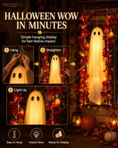 Hanging Swinging Ghost Halloween Decor Light up Garland Yard Decorations
