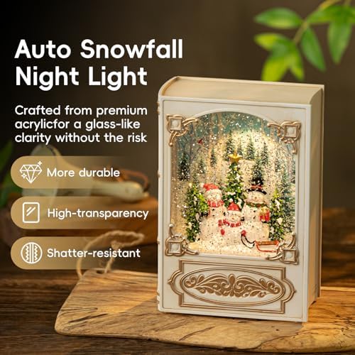 Snowman Santa Christmas Snow Globes Book Lantern, Vintage 8 Songs Music Box