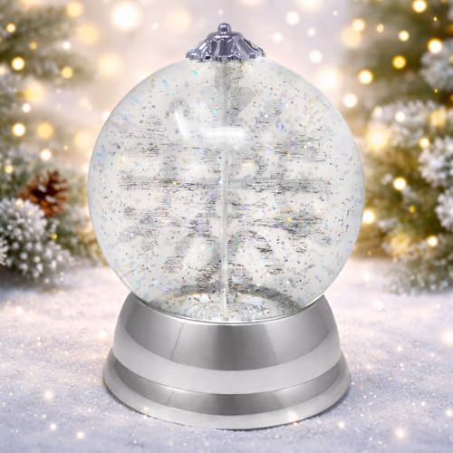 Christmas Lighted Snow Globe 6.5” Spinning Snowflake LED Water Globe by MOMENTS IN TIME – Battery Operated Acrylic Christmas Decoration for Mantel or Tabletop Display