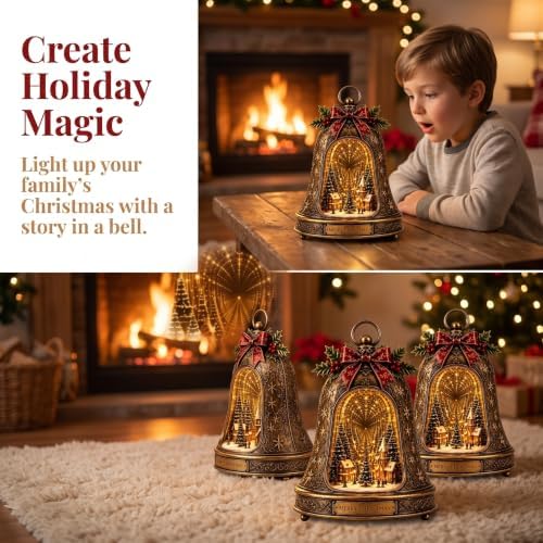 Lighted 3D Christmas Village Infinity Bell for Mantel Mirror