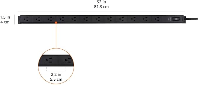 Amazon Basics Surge Protector Power Strip, 12-Outlet, Heavy Duty, Metal, 600 Joules, 6ft Extension Cord, Wide Spaced, Mountable, Black