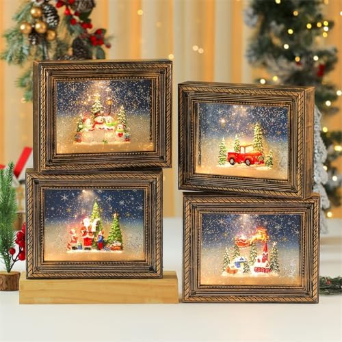 Rotating Illuminated Holiday Adornment Box Feature Customizable Picture Display and Gentle Snowfalls Effect