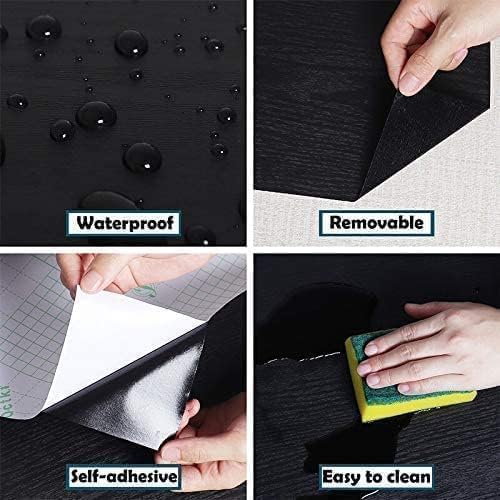 Black Wallpaper - Wood Peel and Stick Wallpaper – Black Wood Self-Adhesive & Removable Wall paper for Countertop Furniture Kitchen Wall, Countertop Contact Paper, Easy to Clean, 17.7 ''× 984'' Vinyl