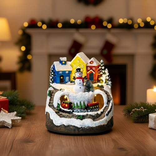 ZQQLITE Animated Musical Christmas Snowman Village Houses